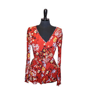 Band Of Gypsies Romper Floral V Neck Mini Shorts Long Sleeves M